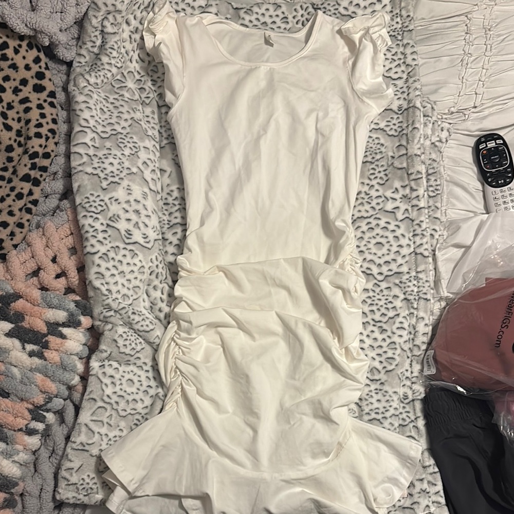 Elegant White Ruched Dress